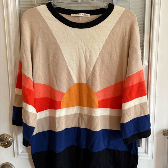 Trina Turk Multicolor Crew Neck Sweater Sunrise Sunset 3/4 Sleeve Worn Once - Picture 1 of 6